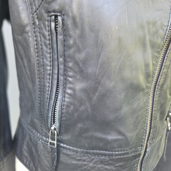 Oasis Black Leather Moto Jacket Size-M - Picture 4 of 12